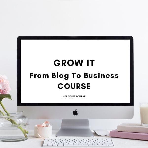 Computer with text: The Grow It Course - From Blog To Online Business.