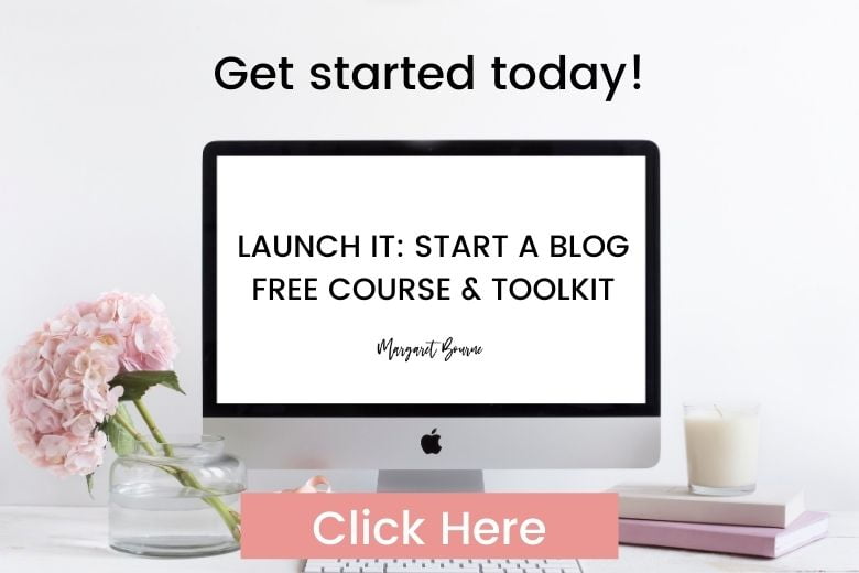 Launch It course title on a desktop mockup - how to start a blog.