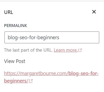 An example of how to set up a permalink: blog SEO tips for beginner bloggers.