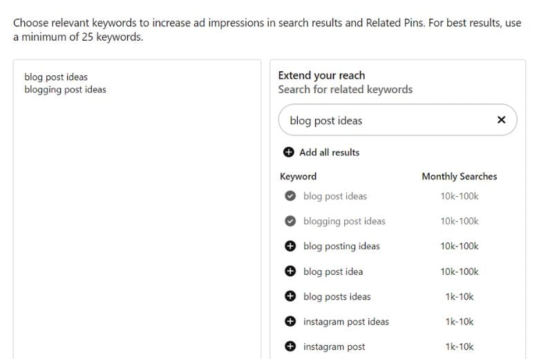 How to find keywords using the Pinterest keyword planner.