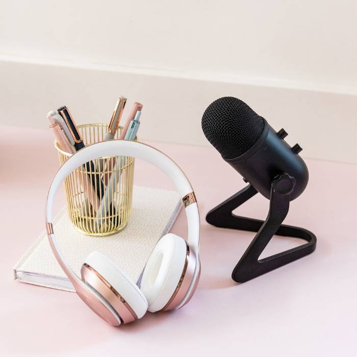 Headphones and a microphone - podcast -media training.