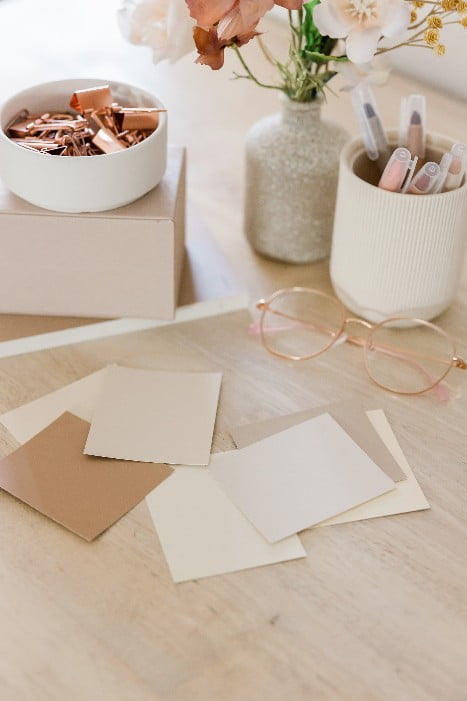 Blog Branding Toolkit 1 Colour swatches on a table - blog branding toolkit.