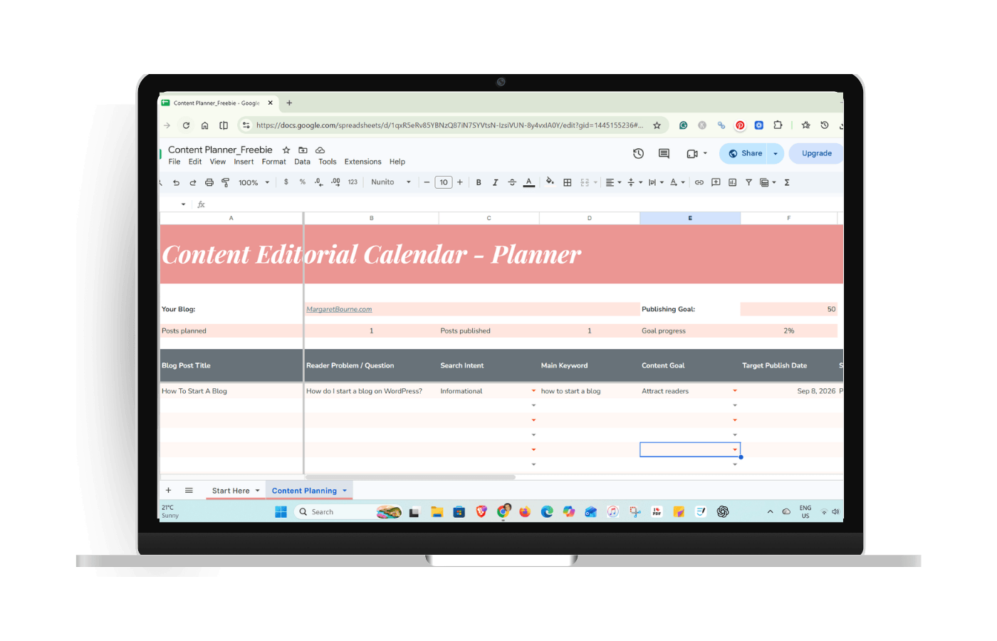 Blog Editorial Calendar Google Worksheet from Margaret Bourne.